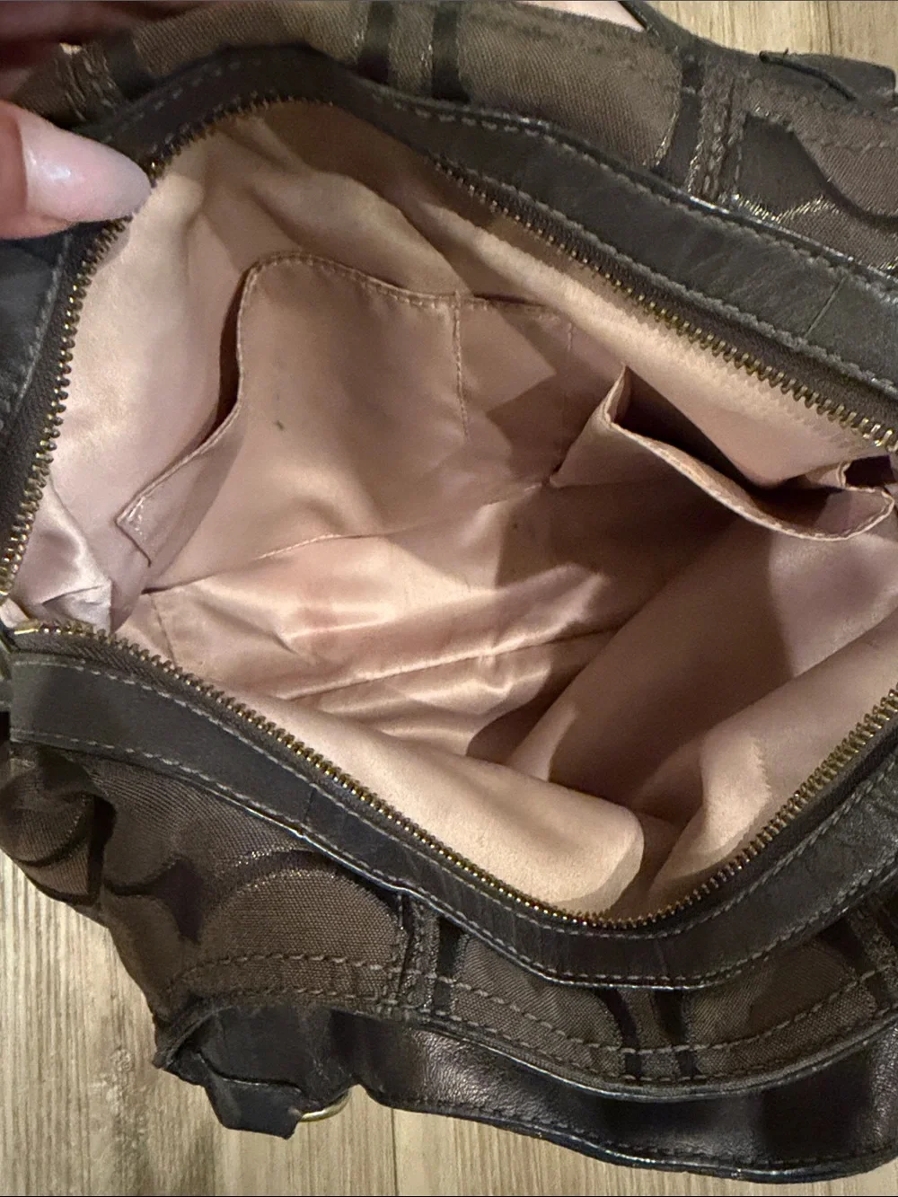 Coach Brown Signature Canvas Shoulder Bag with Gold Hardware